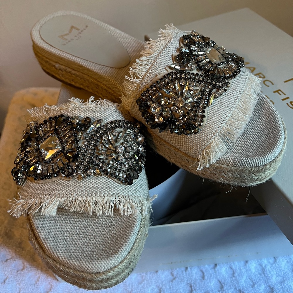 Women’s Slide On Sandal -Marc Fisher Ltd Size 7 Embellished Espadrille Sandal
